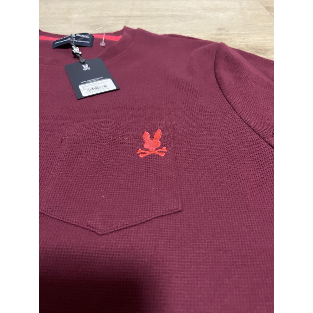 Psycho Bunny Men's VAIL Waffle Long Sleeve Pocket Shirt XL Crimson Red NWT - Picture 5 of 9